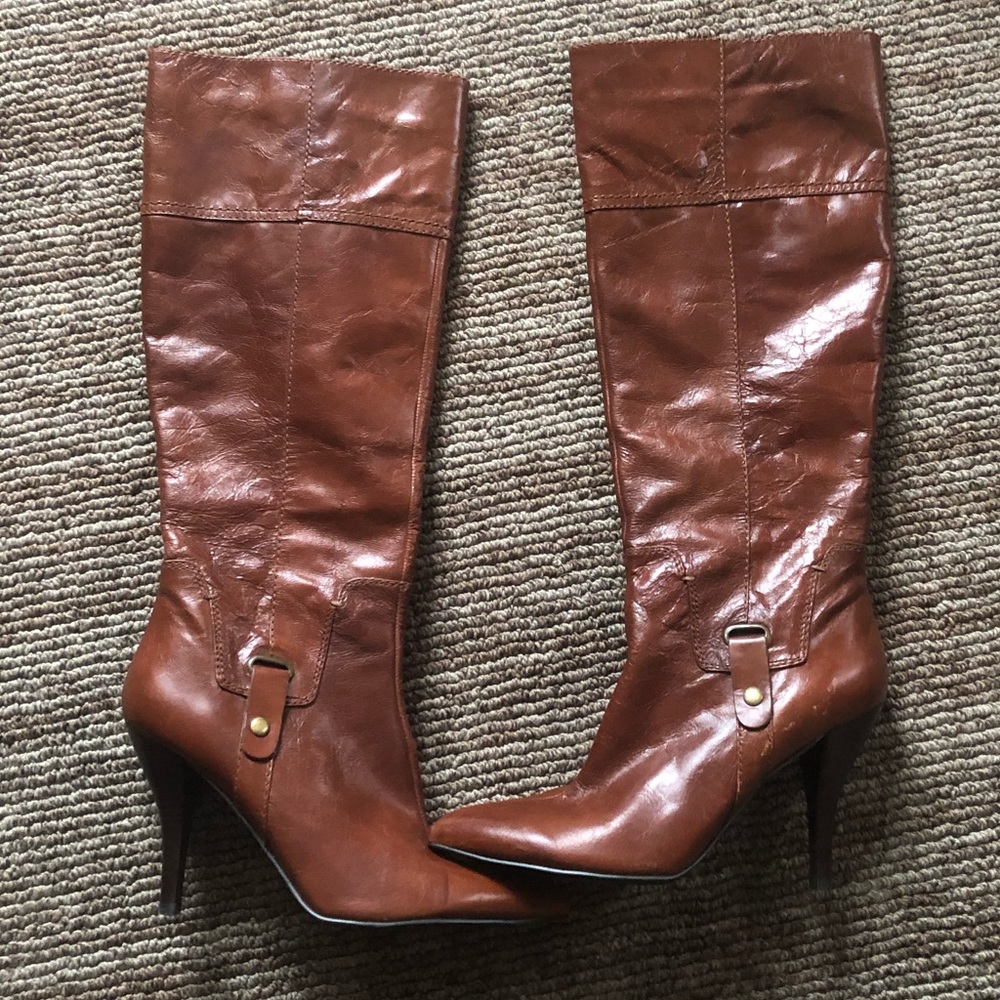 Nine West Light Brown Heeled Leather Boots